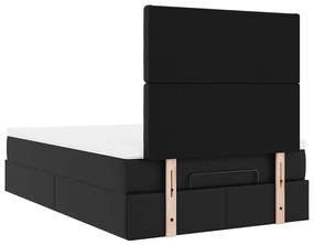 Estrutura de cama otomana com colchão preto Couro falso