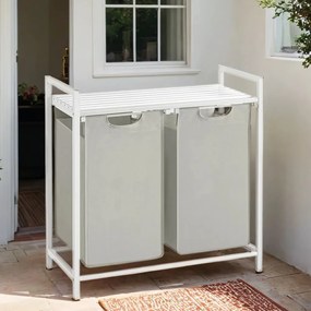 Cesto para roupa suja com 2 compartimentos e uma prateleira 73 x 33 x 72 cm branco
