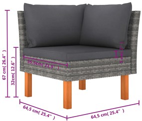 6 pcs conjunto lounge de jardim c/ almofadões vime PE cinzento