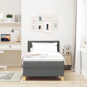 Cama Box Spring com Colchão &amp; LED Cinza Escuro 90x200 cm Tecido