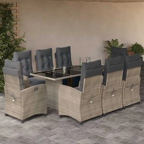 vidaXL 9 pcs conjunto de jantar p/ jardim c/ almofadões cinzento claro