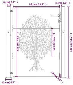 Portão de jardim 105x130 cm aço corten design árvore