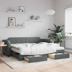 Sofá-cama c/ gavetão e gavetas 80x200 cm tecido cinzento-escuro
