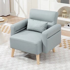 Poltrona Moderna Estofada em Couro Sintético com Apoios de Braço Acolchoados e Pés em Madeira 77x78x78 cm Cinzento