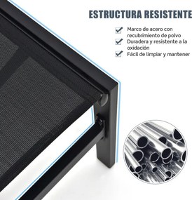 Conjunto de 2 Espreguiçadeiras de Terraço, 64 x 198 x 67-103 cm, Encosto Reclinável em 6 Níveis, Preto