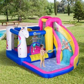 Outsunny Castelo inflável infantil com piscina escorregador cama de salto e bolsa de transporte 380x320x210 cm Multicolor