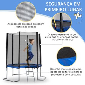 HOMCOM Trampolim de Jardim Ø223cm Trampolim para Crianças Adultos com Superfície de Salto Ø137cm Rede de Segurança Cobertura de Bordas e Escada para Exterior Azul