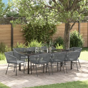 vidaXL Conjunto de Jantar de Jardim 9 Peças com Almofadas Cinza Rattan Poliéster