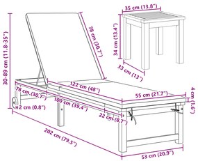 Espreguiçadeira com Mesa e Almofada de Madeira de Acácia