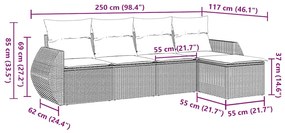 5 pcs conj. sofás jardim c/ almofadões vime PE cinzento-claro