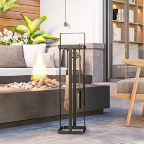 Conjunto de 5 peças para lareira, acessórios para lareira, vassoura, escova, pá, pinça, atiçador e suporte em metal preto
