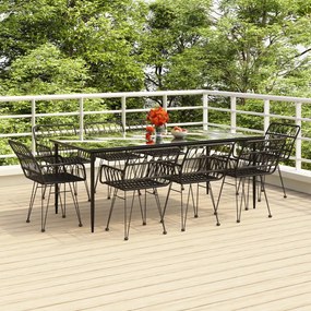 vidaXL 9 pcs conjunto de jantar para jardim vime PE preto