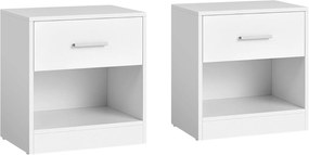 Mesas de cabeceira VASAGLE, conjunto de 2, mesa lateral com gaveta, puxador, compartimento aberto, mesa lateral, para quarto, sala de estar, branco clássico LET776W01
