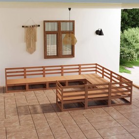 10 pcs conjunto lounge de jardim pinho maciço