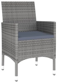 3 pcs conjunto de jantar para jardim vime PE cinzento