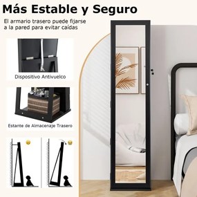 Armário para jóias com espelho Suporte para jóias com fechadura 91 compartimentos para anéis 38 x 38 x 157,5 cm Preto