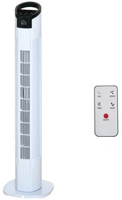 HOMCOM Ventoinha de Coluna 50W com Controlo Remoto 3 Velocidades Ecrã LCD Temporizador 7,5h e Oscilante 70° Ø20x78,5 cm Branco