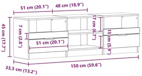 Estante para TV Carvalho Preto 150x33,5x45 cm Madeira Revestida