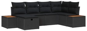 Conjunto de Sofás de Jardim vidaXL 6 Peças com Almofadas Preto Polirat