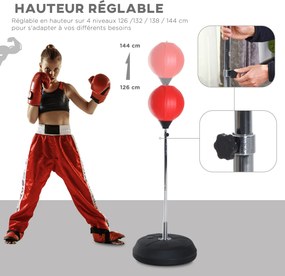 Saco de Boxe de Pé Punching Ball com Altura Ajustável em 4 Níveis Base Preenchível e Luvas Ø43x126-144 cm Vermelho e Preto
