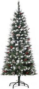 HOMCOM Árvore de Natal Artificial 150cm com 408 Ramos 28 Bagas 24 Pinhas Folhas de PVC e Suporte Metálico para Interiores Verde