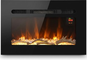 HOMCOM Lareira Elétrica 60 cm Embutida ou de Parede, 1800W, Temporizador 24 Horas, Chama Regulável, Cristais | Aosom Portugal