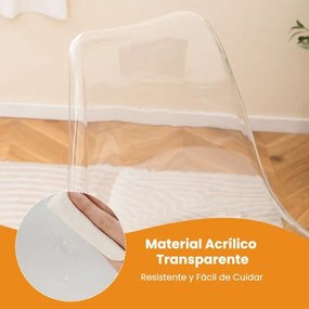 Cadeira de escritório em acrílico com rodas, assento giratório, almofada em couro e altura ajustável transparente