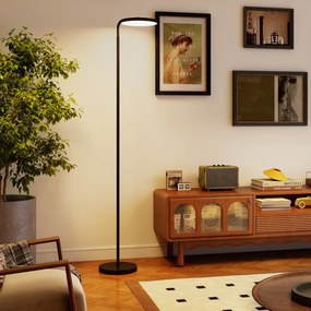 Candeeiro de pé LED 41x25x177 cm, intensidade regulável, cabeça giratória de 350°, comando magnético, preto