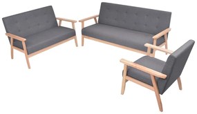 Conjunto de sofás 3 pcs tecido cinzento escuro
