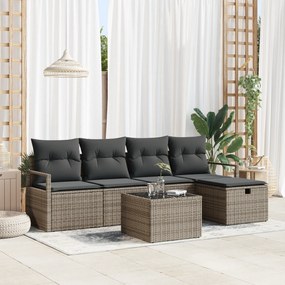 Conjunto de Sofá para Jardim de 6 Peças com Almofadas Cinza Rattan Pol