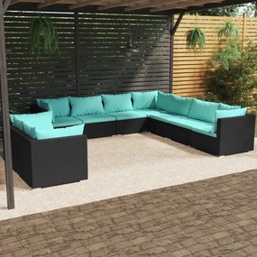 vidaXL 9 pcs conjunto lounge de jardim c/ almofadões vime PE preto