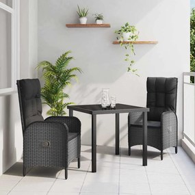 Conjunto de Jantar para Jardim com 3 Peças em Rattan Sintético Preto