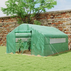 Estufa tipo Túnel 4x3x2 m Estufa de Exterior com 2 Janelas Cobertura PE Anti UV e 1 Porta de Enrolar com Fecho de Correr Estufa para Jardim Pátio Verd