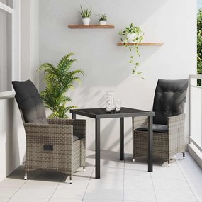 vidaXL Conjunto de Jantar de Jardim com Almofadas Cinza Rattan Poliéster