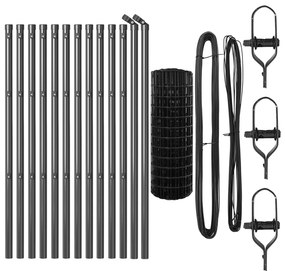 Cerca Euro com 13 Postes 0.6x25 m Aço Galvanizado Cinza