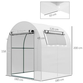 Estufa de Jardim 180x180x200 cm Estufa Tipo Túnel Pequena com Porta Enrolável e Janela de Malha para Cultivar Plantas Flores Branco