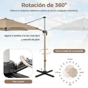 Guarda-sol jardim redondo de alumínio 339 cm com rotação de 360° e inclinação ajustável Resistente ao vento para jardim Piscina Terraço Bege