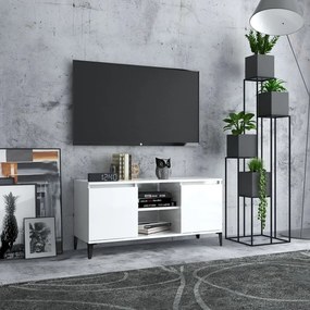 vidaXL Móvel de TV com pernas em metal 103,5x35x50 cm branco brilhante