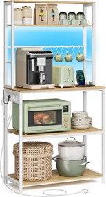 Armário de cozinha com iluminação e 3 tomadas, 1 porta USB-A e 1 porta USB-C 40 x 80 x 168,4 cm Branco e natural