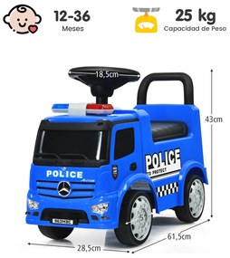 Andador Carro de polícia licenciado da Mercedes Benz para crianças com espaço de arrumação Encosto seguro Volante Utilização no interior e no exterior