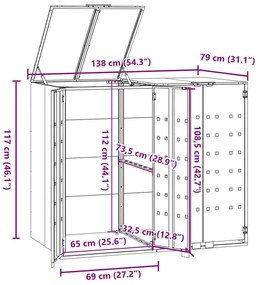 Abrigo para 2 caixotes do lixo 138x79x117 cm aço antracite