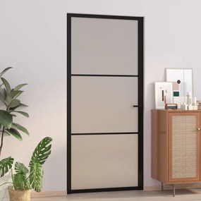 Porta interior 93x201,5 cm vidro fosco e alumÃnio preto