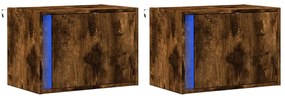 Mesas de cabeceira de parede com luzes LED 2pcs carvalho fumado