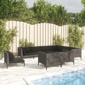 vidaXL 9 pcs conj. lounge jardim c/ almofadões vime PE cinzento-escuro