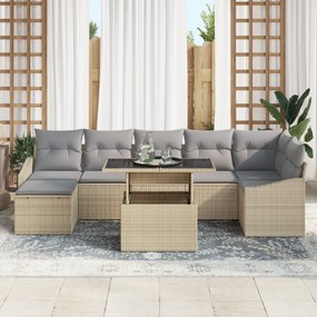 Conjunto de Sofá de Jardim de 8 Peças com Almofadas Bege em Rattan