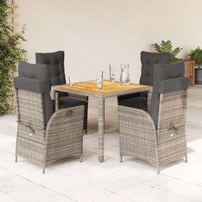 vidaXL 5 pcs conjunto de jantar p/ jardim c/ almofadões vime PE cinza