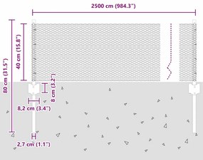 Postes de Cerca vidaXL 11 pcs U-Channel 40 cm Aço Galvanizado