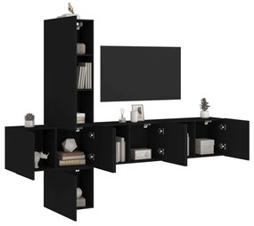 vidaXL 5 pcs móveis de parede p/ TV derivados de madeira preto