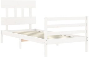Estrutura cama de solteiro c/ cabeceira madeira maciça branco