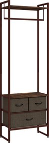 HOMCOM Suporte para Cabides com 3 Gavetas de Tecido Barra para Pendurar e Prateleira para Entrada Quarto 58,5x30x178 cm Castanho Rústico | Aosom Portugal